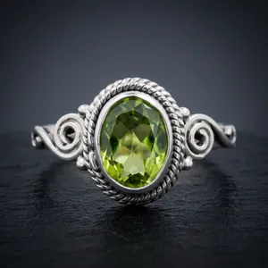 Handmade Solid <b>Silver</b> 925 Gemstone <b>Rings</b> 925 Sterling <b>Silver</b> Faceted Peridot <b>Ring</b> Fashion Jewelry Gifts for Women <b>Men</b> - Product Image 1