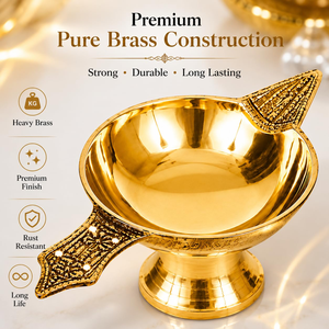 Golden Decorative Brass Diya Traditional <b>Oil</b> <b>Lamp</b> for Puja Mandir Home Temple Office Diwali Ganesh Chaturthi Housewarming - Product Image 2