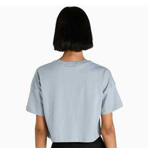 Women's Light Blue <b>Crop</b> <b>Top</b> Short Sleeve Crew Neck Floral <b>Printed</b> Loose Fit Casual T-Shirt Spring Summer Style - Product Image 3