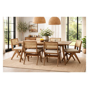 ARTERRA Premium Modern <b>Wooden</b> <b>Dining</b> <b>Table</b> and Rattan Chair Set with Cushion for Hotel Villa Project - Product Image 4