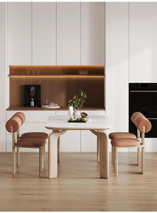 Mesa de Comedor Rectangular Moderna y Sencilla de Madera de Fresno Maciza Estilo Nórdico con Tapa de Mármol para 4 Personas, Personalizada Cream Wind Rock Board - Product Image 3