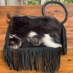 Wholesale High Quality Genuine Hair-On Cowhide <b>Ring</b> Handle Wristlet Clutch Bag for Women's Luxury Fashion Fringe Bangle Handbags - Product Image 6