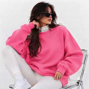 เสื้อสเวตเชิ้ตคอเต่าทรงโอเวอร์ไซส์สำหรับผู้หญิง สีชมพูล้วน ไหล่ตก ผ้าฝ้ายถัก สำหรับใส่ในฤดูใบไม้ร่วง - Product Image 1