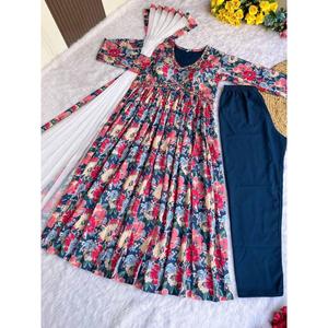 กางเกงผ้าฝ้ายมัสลินดิจิทัลพิมพ์ลายด้วยมือทำจากแก้วสีน้ำเงินเข้มจากงานตัดเย็บ - Product Image 4