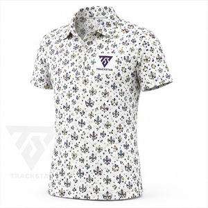 Polo pour homme Trackstar, blanc, motif multicolore imprimé, manches courtes, col boutonné, chemise de golf décontractée, logo personnalisé - Product Image 4