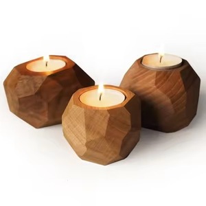 Porte-bougie en bois, finition vintage, support à bougie pour hôtel, restaurant, décoration d'événements - Product Image 1