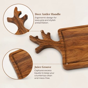 Planche à découper en bois d'acacia Rehman Craft, design cerf, forme rectangulaire, épaisseur 1,5 cm, poignée en bois, passe au lave-vaisselle - Product Image 2