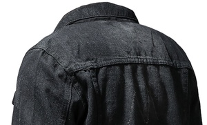 Veste en jean vintage noire pour homme, style motard streetwear hip-hop, coupe slim, décontractée, en coton, manteau en jean, vestes et manteaux en jean - Product Image 6