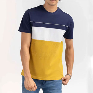เสื้อยืดแขนสั้นผู้ชาย คอโอ ทรงลำลอง ผ้าถัก ดีไซน์เรียบ สีเหลือง ขาว กรมท่า - Product Image 1