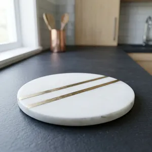 Premium Round <b>Marble</b> <b>Coasters</b> Set Handmade Natural Stone Cup <b>Coasters</b> Waterproof Heat Resistant for Home Office Kitchen - Product Image 4