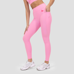 Pink High Waist <b>Seamless</b> <b>Leggings</b> Full Length Sporty Style Knitted Spandex Nylon Stretch Solid Color Women's <b>Leggings</b> - Product Image 5