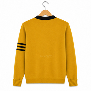 เสื้อคาร์ดิแกนอะคริลิกสีเหลืองมัสตาร์ดของ Cosh International Sisterhood Sorority พร้อมดีไซน์ตัดขอบสีดำ - Product Image 3