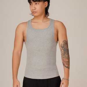 <b>Men's</b> <b>White</b> 100% Cotton Breathable Knitted <b>Tank</b> <b>Top</b> Square Collar Solid Color Casual Style 180g Made BD Custom Brand In-Stock - Product Image 3