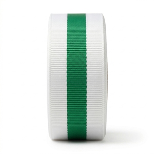 ริบบิ้นโกรเกรนสีขาวเขียวลายเส้นตรงกลางสำหรับห่อของขวัญ ตกแต่ง บรรจุภัณฑ์ งานฝีมือ DIY อุปกรณ์เย็บผ้า แบบม้วน ขายส่ง - Product Image 1