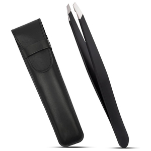 Pinces à épiler noires pour sourcils, outils d'épilation, pinces de beauté en acier inoxydable à pointe inclinée et plate, forme incurvée - Product Image 1