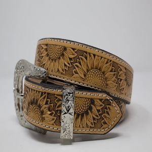 New Arrival High Quality Hand Tooled Leather <b>Belts</b> Carving Stylish Brown Color <b>Belts</b> Unisex Floral Engraved <b>Western</b> Leather <b>Belt</b> - Product Image 4