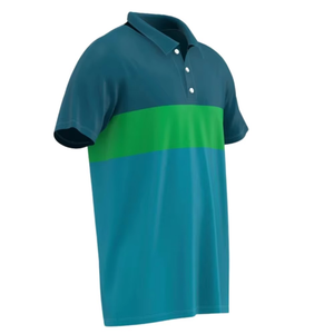 เสื้อโปโลแขนสั้นผู้ชาย ลายบล็อกสี ทีเรียล กรีน บลู  แบบลำลอง ทรงปกติ - Product Image 3