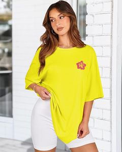 T-shirt décontracté pour femme, col rond, manches courtes, coupe ample, en jersey de coton, imprimé floral, printemps-été - Product Image 3