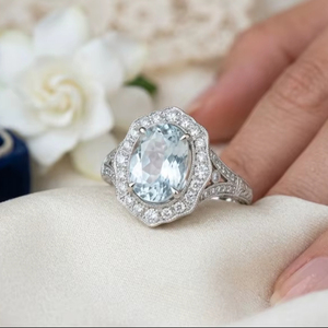 March Birthstone Dainty Engagement Party Wear Rhodium Plated Heart Shape Pave Setting Aquamarine Western Style 925 Sterling - Product Image 1
