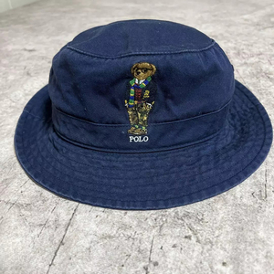 Polo Unisex <b>Navy</b> Blue Cotton Canvas Bucket <b>Hat</b> Embroidered Bear Logo Casual Spring Summer Adult Style - Product Image 1