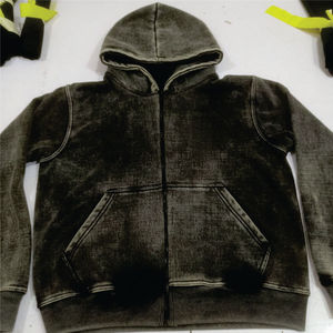 Sweat à capuche zippé OEM noir délavé à l'acide pour homme et femme – Veste stylée et décontractée – Prix bas – Polyester/Coton - Product Image 6