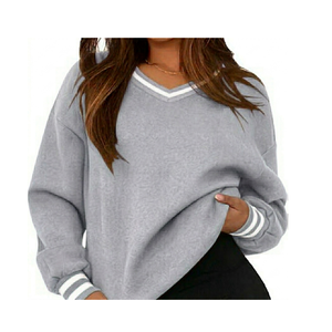 Sudadera de Cuello en V Extra Grande para Mujer de Alta Calidad de KUZAN Enterprises, Color Sólido, Manga Larga, 100% Algodón Tejido, Informal para Otoño - Product Image 2