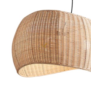 Luxury Natural Rattan Lampshade Large Wave Drum Woven Bamboo Pendant <b>Light</b> Fixture High Quality Hanging <b>Chandelier</b> - Product Image 3