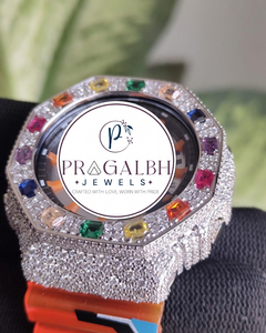 Reloj de Lujo Pragalbh Jewels con Diamantes, Bisel con Gemas Arcoíris, Acero Inoxidable, Cuarzo, para Hombre - Product Image 5