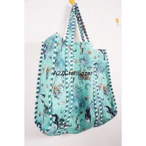 Bolso de Playa Grande de Algodón Multicolor a Rayas, Acolchado a Mano, para Mujer, de Rajasthan, el Más Vendido - Product Image 5