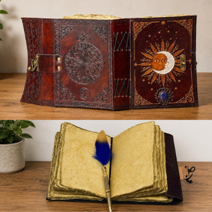 Sun Moon Gemstone Journal | Personalized Vintage <b>Diary</b> | Brass C-<b>Lock</b> Closure 220 Page Handmade Leather Real Touch Halloween - Product Image 3
