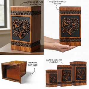 Urne funéraire artisanale en bois de rose, style américain, écologique et durable, avec gravure de cœurs et d'oiseaux - Product Image 2