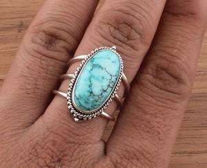 Anillo de Plata de Ley 925 con Incrustaciones de Turquesa Natural en Forma de Árbol de la Vida, Anillo de Banda Multicapa, Joyería Bohemia - Product Image 1