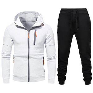 Conjunto Deportivo Unisex con Capucha Blanca, Manga Larga, Cierre de Cremallera, Ropa Casual Transpirable de Poliéster, Color Sólido, Estilo Primavera, Corte Regular para Adultos - Product Image 4