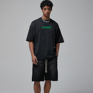 Ensemble T-shirt et short décontracté pour homme, personnalisable, de haute qualité, en coton tricoté épais 280g, avec lettres surdimensionnées, collection été, design exclusif - Product Image 2
