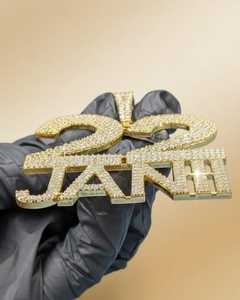 Pendentif personnalisé avec nom et logo, pendentif serti de diamants, pendentif lettre en diamant Moissanite VVS, argent 925 plaqué or, bijoux Hip Hop - Product Image 2