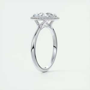 Anillo de compromiso con halo de diamantes cultivados en laboratorio de corte ovalado de 2.10 quilates con un halo oculto de estilo francés en oro blanco de 14k. - Product Image 1