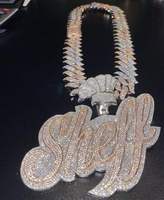 Collier Hip Hop en Argent Sterling S925 Plaqué Or avec Pendentif Personnalisé en Moissanite et Chaîne Maille Cubaine, Certifié IGI, Écologique