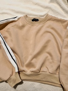 <b>Women</b> Beige Long Sleeve Maternity 2 in 1 Solid Hooded Tracksuit Set Cropped <b>Top</b> Drawstring Pants - Product Image 3