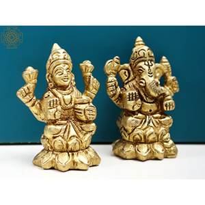 Sculpture en laiton de 2 pouces faite à la main du seigneur Ganesha et de la déesse Lakshmi avec petite sculpture élégante fabriquée en Inde - Product Image 3