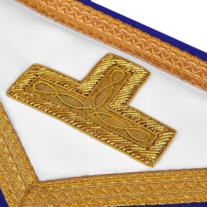 Custom Embroidered Leather V-Neck Masonic Apron Safety <b>Pin</b> Blue Gold Fringe Lodge Badge <b>Sew</b>-On Classical Style Garment - Product Image 3