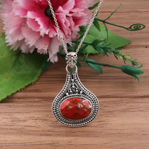 Pendentif ovale en pierre précieuse de style antique en argent sterling 925 plaqué platine cuivre orange vintage avec sertissage en bélière, vente en gros bohème - Product Image 4