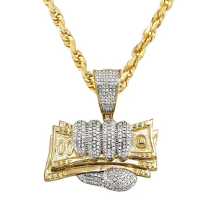 Collar con Colgante de Diamantes y Oro en Forma de Pila de Dinero, Cadena de Cuerda, Joyería Hip Hop para Hombre - Product Image 1