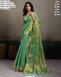 PRIYANSHI Tissue Silk Saree Zari Weaving Pink Yellow <b>Blouse</b> for Women Wedding Wear Regular Fit Floor Length Wrinkle-Free - Product Image 5