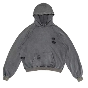 Sweat à capuche surdimensionné personnalisé Ibex pour homme, gris uni, effet vieilli, en molleton bouclette, avec poches, style automne - Product Image 6