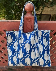 Hand-Printed <b>Quilted</b> Cotton Tote <b>Bag</b>, Reversible Market <b>Bag</b> - Product Image 1