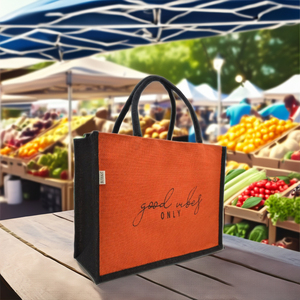 Bolsa de compras grande de lona personalizada hecha de yute, bolsas de compras 100% ecológicas - Product Image 1