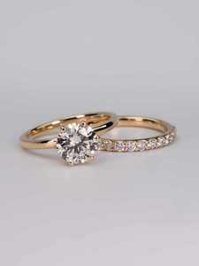 Moissanite Engagement <b>Ring</b> Set Round Brilliant Cut Prong <b>Eternity</b> Band 18K Gold Plated Sterling <b>Silver</b> Trendy Jewelry - Product Image 3