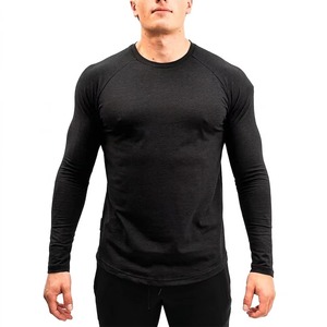T-shirt pour homme en coton peigné, manches longues, col en V, pour l'été, vêtements de plein air, t-shirts de sport légers, noir - Product Image 2