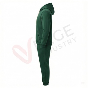 Conjunto Deportivo Verde para Hombre, Manga Larga, con Capucha y Cordón Ajustable, Color Sólido, Transpirable, Corte Regular, para Otoño - Product Image 3