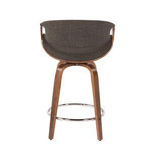 Ensemble de 2 tabourets de bar Curvini, style moderne du milieu du siècle, en bois de noyer et tissu anthracite - Product Image 5